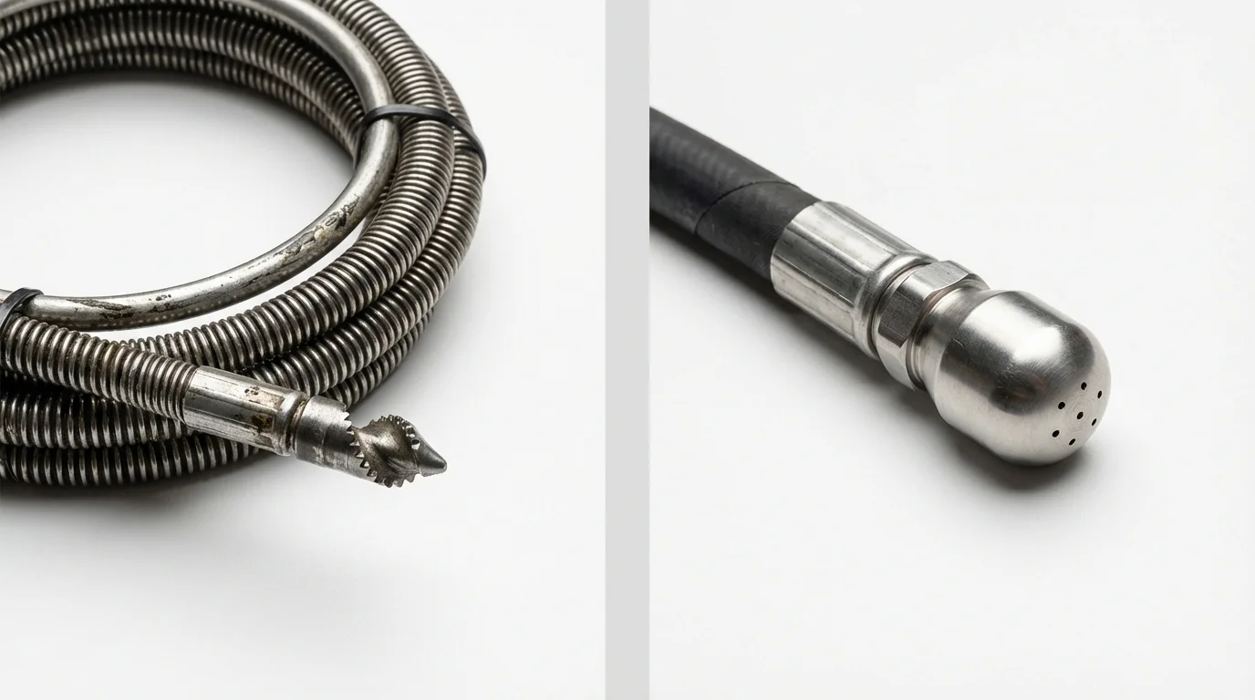 Drain snake cable and hydro jetting nozzle used for drain cleaning in Fort Scott, KS