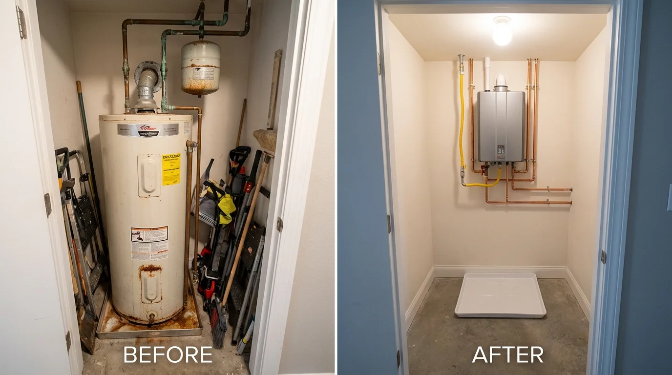 Tank water heater versus wall-mounted tankless unit comparison for Fort Scott, KS homeowners